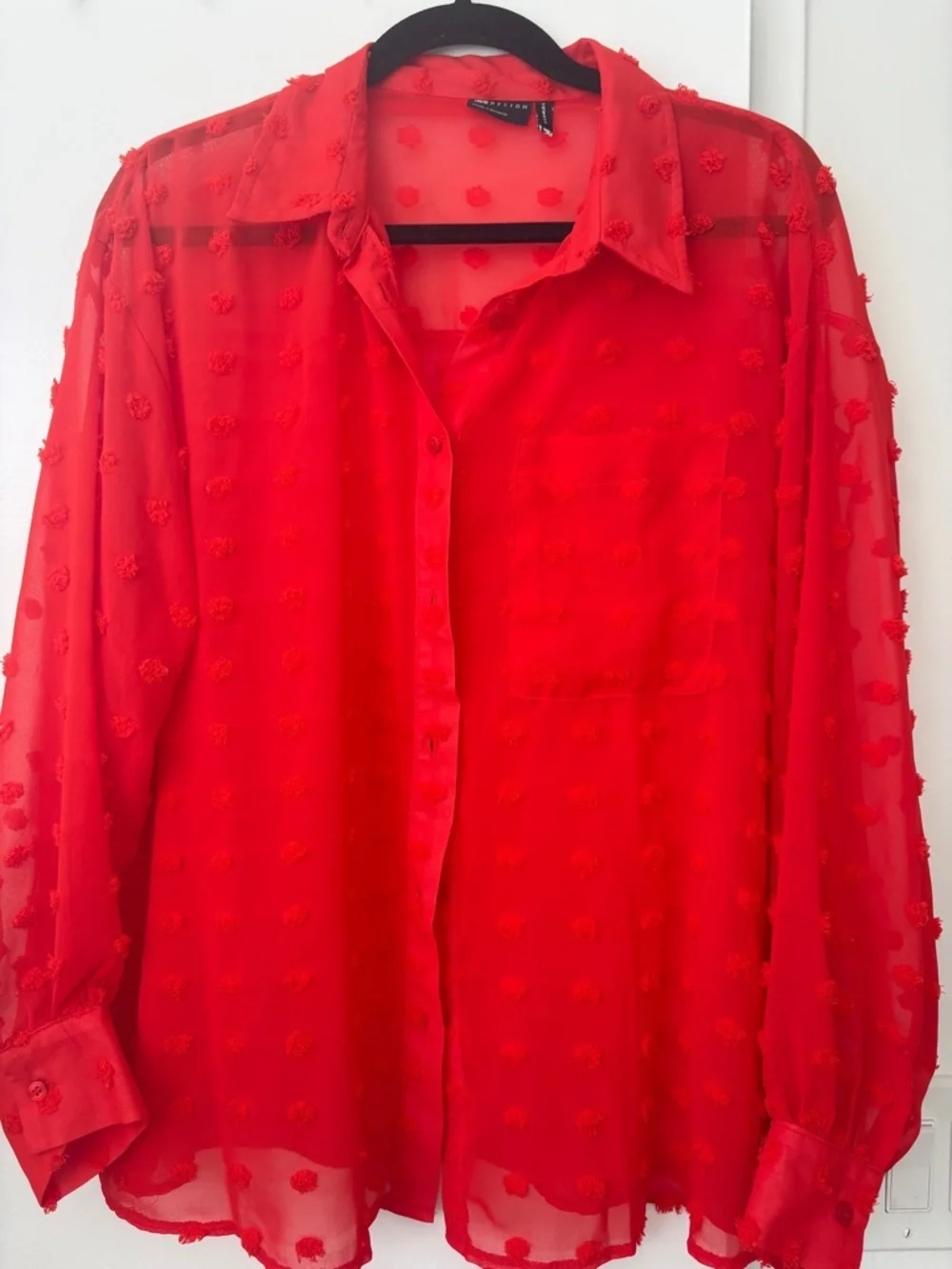 ASOS red textured dot sheer blouse - Picture 2 of 4